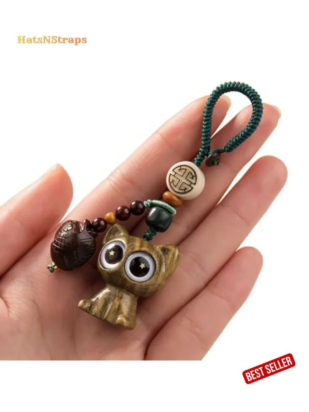 Hand-carved Wooden Lucky Cat Keychain - Feng Shui Good Luck Charm for Keys